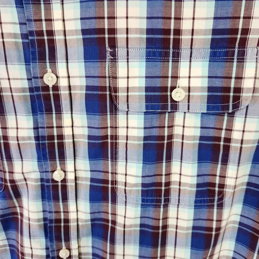 Banana Republic Soft Wash Plaid‎ Short Sleeve Button Down Shirt Blue Mens Large